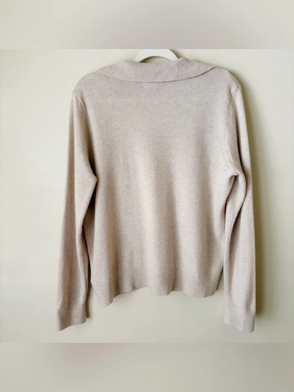 Lands End | 100% Cashmere Pullover Sweater Top Johnny Collar Cream Oatmeal M - Picture 4 of 6